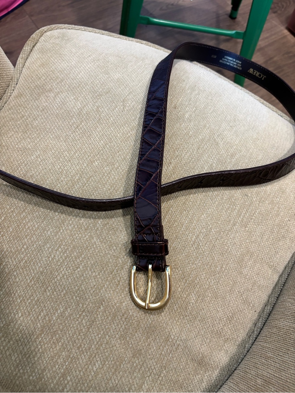 J. Crew Dark Brown Croc-Embossed Leather Belt with Gold Buckle